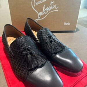 Christian Louboutin Textured Black Loafers with Tassels
